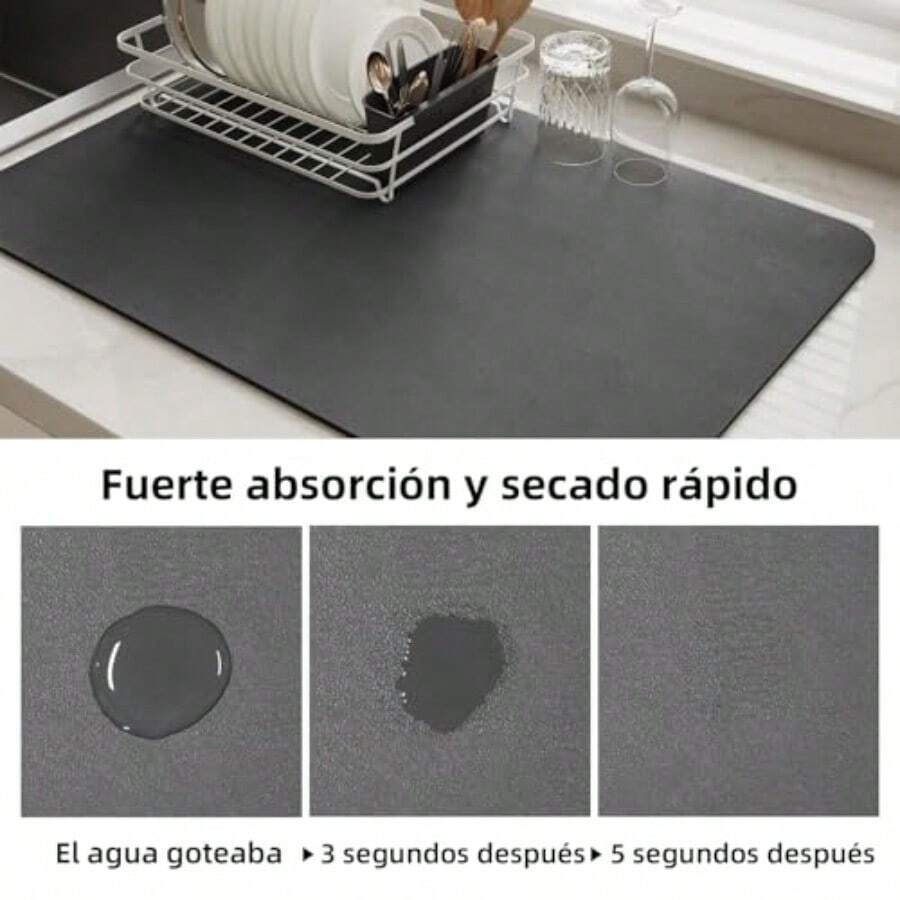 FIAN Tapete de Secado de Platos de Silicón - Alfombrilla Súper Absorbente y Antideslizante- Protector de Encimera Resistente al Agua Calor y Moho - Fácil de Limpiar No Guarda Olores gris oscuro 16"x24" - gris oscuro+70 x 70 cm - Ver 1