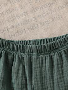 Baby Boy Summer Casual Crepe Crew Neck Snap Button Cactus Allover Print T-Shirt & Green Crepe Shorts Set - White - View 6