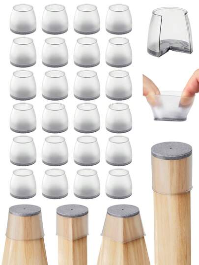 24 PIEZAS Protectores de piso para patas de silla, tapas de silicona para patas de silla con base de fieltro, almohadillas antideslizantes para muebles para pisos de madera dura y laminados, resistentes a arañazos y reductores de ruido, para sillas de hogar y comedor (Gris)