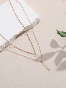 Nooxian 1件装女士铜条元素吊坠多层项链 - 金黃色 - 查看 4