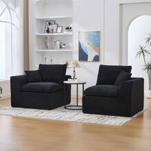 2-Seater Sofa Made Of Corduroy. Modern Living Room Sofa With Foam And Spring Core. Comfortable Fabric Sofa With Cushions, Ideal For Living Rooms And Apartments. - 黑色 - 查看 2