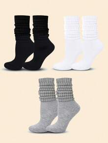 3 Pairs Women's Fashionable Plush Socks, Suitable For Daily Wear, Autumn Season - Regular Model - View 2