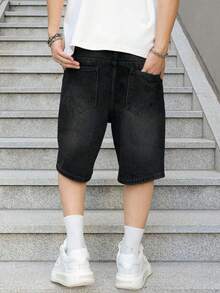 欧美青少年男孩黑色休闲时尚牛仔短裤 - 黑色 - 查看 2