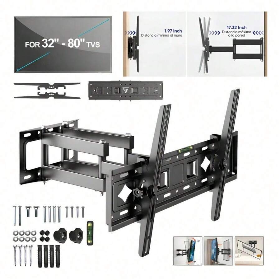 Soporte Base De Pared Para Pantalla Tv Monitor 32-80 Pulgada - Negro - Ver 1