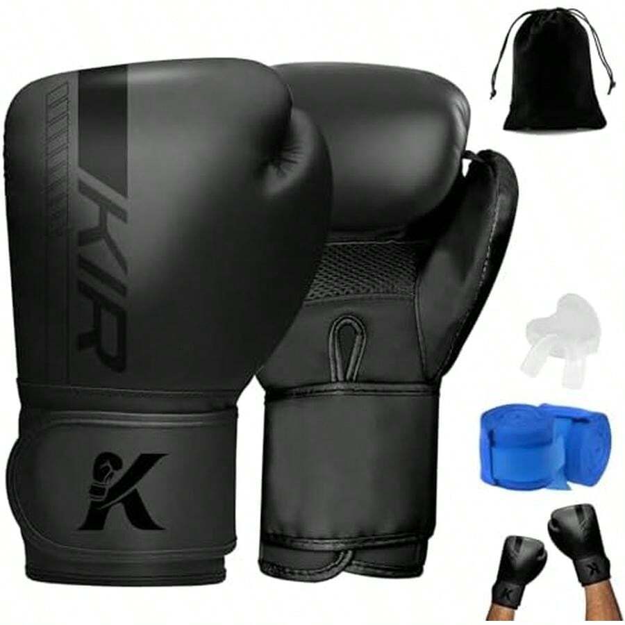 Guantes Box, Guantes de Box para Hombre Mujer, Guantes de Boxeo(12-14-16 oz), Incluyen Protector Bucal, Correas Boxing y Bolsa Almacenamiento, Ideales para Boxeo y MMA - 16 onzas - Ver 1