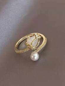 镀金郁金香花蕾可调节戒指，女士时尚首饰，粉色水晶新娘婚礼派对礼物，情侣、朋友、女友礼物，皇家复古风