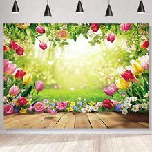 A Vibrant Spring Flower Photo Background With Pink Tulips And Mixed Flowers, Wooden Floor, Very Suitable For Easter Birthday Party And Shower Multi-Functional Banner Background. Various Scenes To Choose From. - Multicolor - View 7