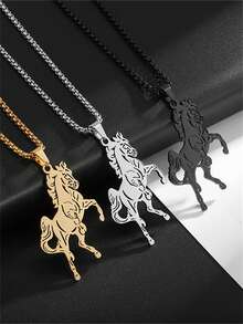 1件新款时尚不锈钢马奔驰动物吊坠项链，男女皆宜，朋克风，幸运饰品礼品 - 時尚 - 查看 5