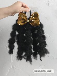 1个柔软可爱8英寸蓬松弹力发圈，可扭成马尾辫，打造蓬松爆炸头造型，适合女孩和儿童，配有闪亮蝴蝶结发夹 - 黑色 - 查看 3