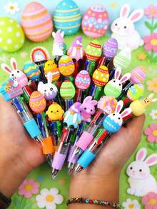 12pcs Easter Party Favor Pens, Multicolor 4-In-1 0.5mm Ballpoint Pens, Suitable For Office, Sports Enthusiasts, Back To School, Novelty Gifts, Gift Bag Fillers, Birthday Gifts, Easter Gift Exchange, Classroom School Prizes, Office Supplies - 彩色 - 查看 8