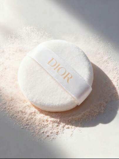 Christian Dior Dior Eternal Powder Puff, White Round Powder Puff, Adorned With Signature Satin Ribbon And Golden Dior Logo, Soft Surface, Evenly Applies Powder.