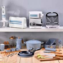 Ensemble de 2 poêles à frire Bergner Click&Cook Ø22Ø26cm en fonte d'aluminium bleue avec poignée amovible + Ensemble de 5 ustensiles de cuisine en silicone et bois - Bleu 2 - Voir 9