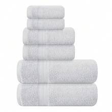BOUTIQUO 6 Pack Cotton Towel Set, Contains 2 Bath Towels 27x54 Inch, 2 Hand Towels 16x24 Inch & 2 Wash Coths 12x12 Inch, Ideal Everyday Use, Ultra Soft Compact & Lightweight - Light Grey - LightGrey - View 1