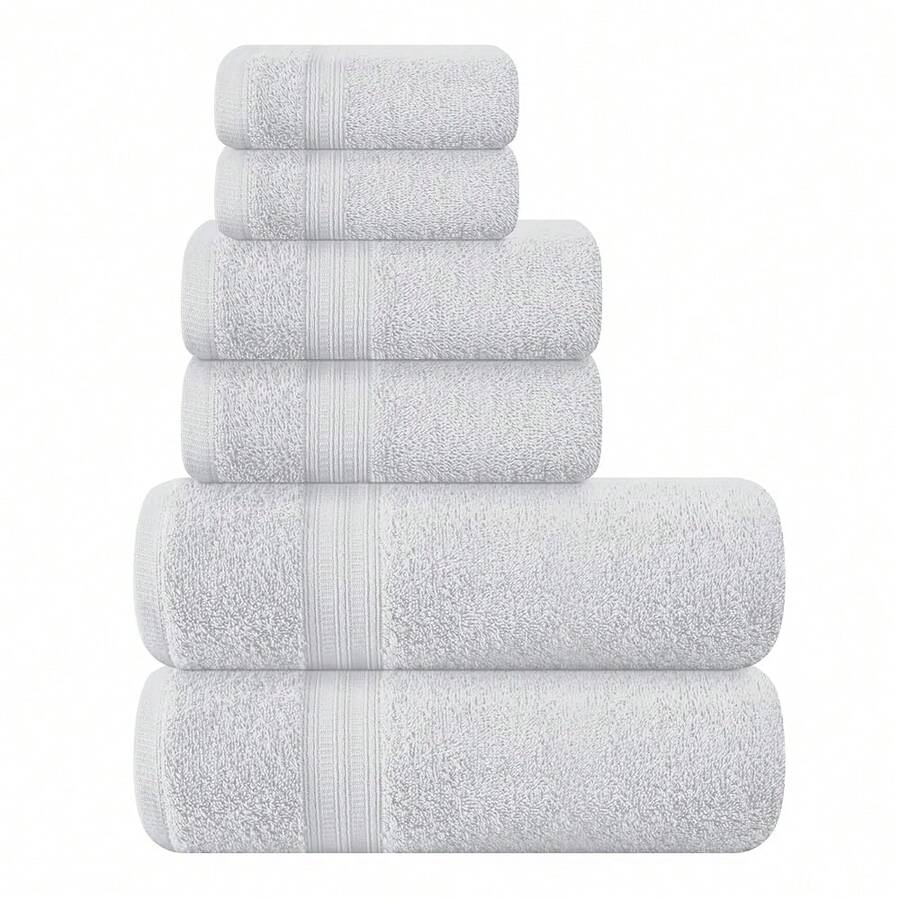 BOUTIQUO 6 Pack Cotton Towel Set, Contains 2 Bath Towels 27x54 Inch, 2 Hand Towels 16x24 Inch & 2 Wash Coths 12x12 Inch, Ideal Everyday Use, Ultra Soft Compact & Lightweight - Light Grey - LightGrey - View 1