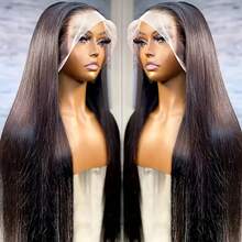 30 Inch 13x4 Straight Pre Bleached Knots Transparent Lace Front Wigs For Women 180% Density Invisible Lace Front Wigs Pre Plucked Synthetic Lace Wig - Natural & Black - View 3