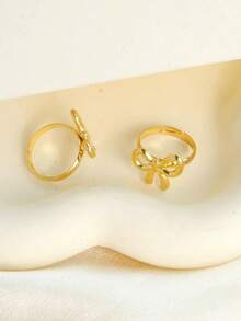 1PC Stylish And Personalized Sweet Bow Series Stainless Steel Gold Open Ring, Suitable For Girls' Everyday Wear, Parties, And Holiday Gifts - Gold - View 6