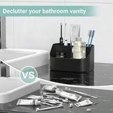 Countertop Toothbrush Holders For Bathrooms Plastic Toothpaste And Electric Tooth Brush Holder Storage Caddy Stand For Shower 5 Slots Cute Bathroom Counter Organizer For Vanity White - 黑色 - 查看 3