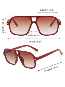 1 par de gafas de mujer con montura cuadrada de PC roja, puente doble, unicolor, minimalista, de estilo callejero de moda - Rojo - Ver 5