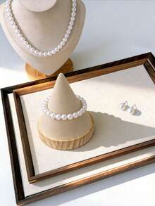 4-Piece Set Of Stylish, Minimalist, And Elegant Faux Pearl Necklace, Bracelet, Earrings, And Jewelry Set, Perfect For Evening Parties, Dates, Gatherings, And Celebrations - White - View 2