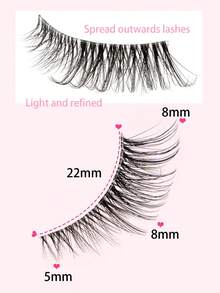 10 pares de pestañas postizas de visón 3D esponjosas y sutiles de 5-8 mm, con tallo transparente, adecuadas para mujeres con ojos pequeños para uso diario y de cita - Negro - Ver 2