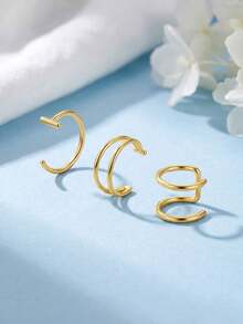 3件套假唇环，黑色、银色、金色可选，无需穿孔，不锈钢唇钉，蛇咬饰品，无需穿孔，鼻环，个性化朋克风唇环，男女日常佩戴饰品礼品 - 3pcs/set - 查看 4