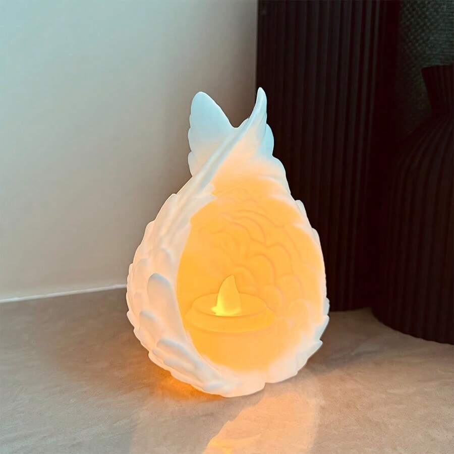 1pc Vintage Angel Wings Candle Holder, Suitable For Elegant Desktop Decoration, With Angel Wings Design, Plastic Material Candle Stand (No Need For Candle/Power) - Valentine's Day, Create A Romantic Atmosphere For Christmas, Wedding, Party, And Also As A Desktop Ornament - White - View 1