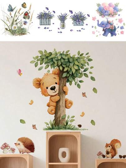 1pc Animal & Floral Wallpaper, Removable Wall Sticker, Personalized Gift, Wall Decor For Boys/Girls Room, Living Room, Bedroom, Window