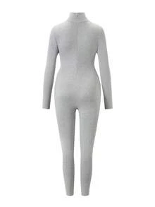 Grey Maternity High Neck Long Sleeve High Elasticity Jumpsuit, Comfortable & Fashionable Maternity Jumpsuit