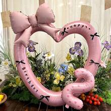 1 Set 40-Inch Giant Pearl Pink Heart Shaped Foil Balloon, 16-Inch Pink Number Balloons, Decorated With Black Ribbon Bow And "Happy Birthday" Sticker, Suitable For Birthday Celebrations, Outdoor Events, Anniversary, And As Wedding Decor Background - Multicolor - View 18