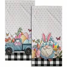 Black White Polka Dot Towels Set Of 2, Boho Polka Dot Hand Towels For Bathroom 14"X28" Vintage Doodle Towels Soft Absorbent Bathroom Hand Towel For Face, Gym, Spa, Kitchen - 復活節卡車小矮人彩蛋 - 查看 1