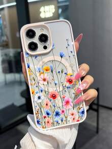 1pc Creative Acrylic Personalized Pattern Magnetic Wireless Charging Anti-Drop Phone Case Compatible With IPhone 16 15 14 13 12 11 Pro Max, Transparent Phone Cover - Multicolor - View 3