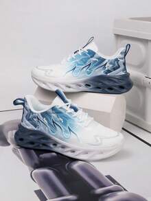 1双透气网布运动鞋，适合青少年，舒适柔软轻便，防滑鞋底，复古时尚休闲跑步户外街头鞋 - 藍色 - 查看 4