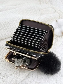With A Pom-Pom Charm,Women Wallets Short Pu Leather Purses Zipper & Hasp Purse Multifunctional Large Capacity Money Bag For Women Coin Card Holders Lightweight,Fashion Modern,Business ZipperCredit Card Business Casual Teachers' Day,Teacher Gifts,For Anniversary,For Christmas Gift,For Birthday Gift,For Lady,For Female,White-Collar Workers