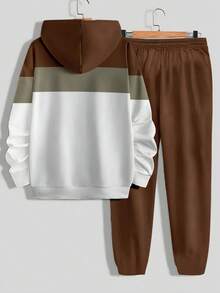 男士卫衣运动裤套装，休闲时尚慢跑运动服，连帽两件套，100% 涤纶，适合春秋季穿着，无内衬，轻盈顺滑面料 - 彩色 - 查看 4