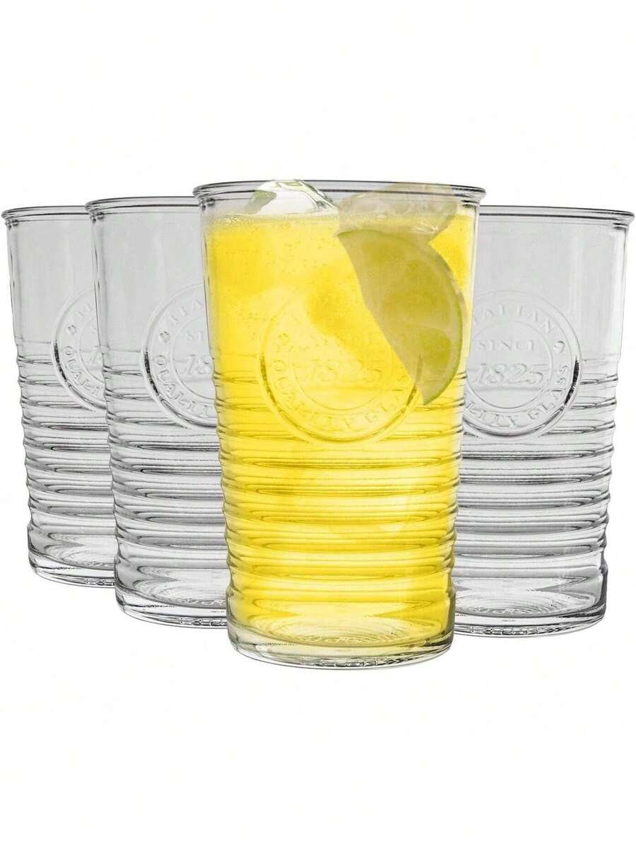 EstiloBormioli Rocco Officina - Juego De 4 Vasos De Agua Transparentes Con DiseñO De Anillo Texturizado Y Logotipo CláSico - 11 Oz De Alta Capacidad Para Soda, Jugo, Leche, Coca, Cerveza, LicorVersióN Mejorada - transparente - Ver 1