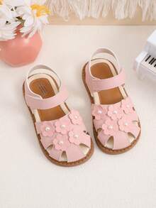 1 Pair Girls Pink Shiny Faux Pearl & Flower Decor Open Toe Strap Soft Bottom Non-Slip Fashion Cute Roman Beach Sandals, Suitable For 3-15 Years Old Girls Daily Casual, Beach, School, Holiday Wear, Spring/Summer 2026 - Pink - View 5
