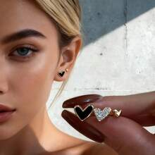 3对心形耳钉，时尚简约心形耳环套装，经典极简主义女士耳饰，日常佩戴佳品 - 愛心 - 查看 13