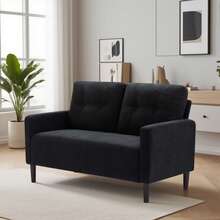 Nivtlpre Modern Loveseat Sofa For Small Space, Removable Back Cushions, Solid Wood Frame & Legs, 3 Colors, Easy Assembly, For Living Room Apartment Office Cafe - màu đen - Xem 1