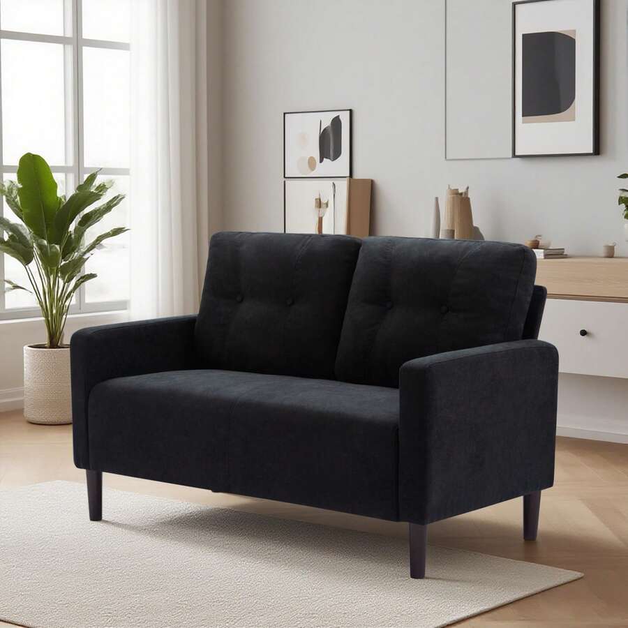 Nivtlpre Modern Loveseat Sofa For Small Space, Removable Back Cushions, Solid Wood Frame & Legs, 3 Colors, Easy Assembly, For Living Room Apartment Office Cafe - màu đen - Xem 1