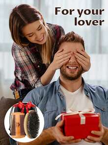 1/2pcs Customized Beard Brush & Comb Set, Men's Personalized Beechwood Beard Brush & Comb Set With Beard Pattern, Natural Bristle Brush, Double-Sided Beard Comb, Storage Bag, Gift For Men, Father's Day, Fashionable Daughter's Gift, Worker, School, Home, Office Birthday, Graduation Gift, Customized, Personalized, Unique, Ideal Gift For Him - Multicolor - View 6