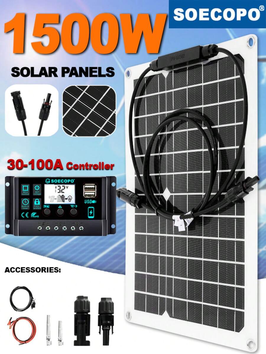 300W Solar Panel Kit 100A Controller Camping Accessories 5V1.5A USB Efficient Energy Phone Charging - SEP-SP20C100 - Ver 1