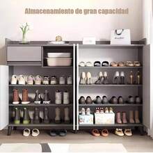 Minimalist Wooden Shoe Organizer With Drawer - 灰色 - 查看 3