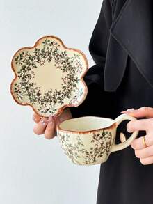 1 Set Vintage Blue And White Ceramic Coffee Cup And Saucer Set, Elegant Floral Countryside Style Refined Household Coffee Cup And Saucer, High-Quality Mug, Coffee Cup, Tea Cup, Water Cup, Suitable For Family Gatherings, Gifts For Friends, Interesting Cups - Multicolor - View 7