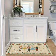 1pc 2D Flat Flannel Material Merry Christmas Nutcrackers Wreath Snowflakes Christmas| Velvet Floor Mat – Premium Soft Touch, Warm & Cozy For Winter, Absorbent Washable, Non-Slip Indoor/Outdoor Door Mat – Ideal For Entryway, Laundry Room, Kitchen, Bathroom, Holiday Gift - Multicolor - View 5