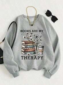 2026ClothesWomen's Gothic Book & Rose Print Sweatshirt - Soft Beige-Friendly Breathable Pullover With "I Like Them How They Are" Book Lover Design, Long Sleeve Round Neck Casual Sweater For Book Clubs & Casual Attire, Machine Washable All-Season Comfort (Purple & Black) - Stylish Alphabet Letter Printed Top With Book-Themed Graphic, Relaxed Fit For All Seasons, Perfect For Casual Ings & Reading, Halloween, Fall Clothes For Women, Halloween Sweater, Halloween Sweaters For Women,-Unisex Vintage Cotton Tee Black White - Loose Fit For American Music Festival Camping & Shows Comfortable Crew Neck Sweatshirt For Everyday Wear-New Autumn/Winter Collection: Unisex Relaxed Fit Long-Sleeve Crew Neck SweatshirtLoose And Comfortablewinter Clothes For WomenWomen's Casual Long-Sleeved Pullover For Spring And Autumn - Màu Xám nhạt - Xem 8