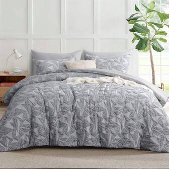 AISBO Comforter Set Grey,Geometric Jacquard Pintuck Bed Set Gift For Family, Pinch Pleat All Season Comforter , Pillowcases & Shams,Twin,Queen,King.