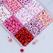 Bộ hạt acrylic LOVE màu hồng phiên bản giới hạn ngày Valentine, 15 ô, 15 kiểu dáng, tự làm vòng tay, vòng cổ, móc khóa, phụ kiện làm trang sức. - Hồng - Xem 4