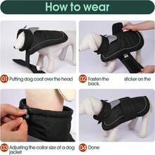 1 pieza Chaqueta de invierno para perro, abrigo cálido para perro, chaqueta impermeable adecuada para perros pequeños/medianos/grandes en clima frío, ropa exterior reflectante para mascotas, chaleco de plumón con cuello alto y orificio para correa - Negro - Ver 7