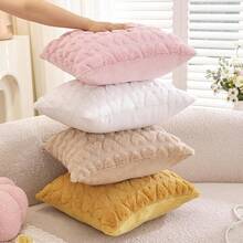 Set Of 2 Plush Throw Pillow Covers With Heart-Shaped Patterns, 18 X 18 Inch Soft And Fluffy Cushion Cover, Comfortable Decorative Pillow Cover, Suitable For Living Room, Bedroom, And Home Decoration - White - View 5