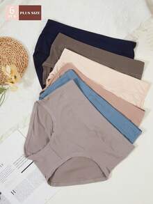 6件/包加大码女式高腰纯色弹力舒适比基尼内裤